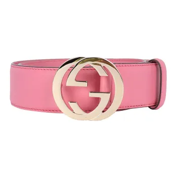 GUCCI Cow Leather Leather Belts Women's Pink Width 3.7cm