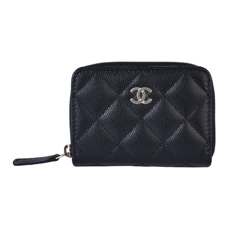 CHANEL Grain Embossed Litchi Grain Calfskin Card Holder, Coin Purse Women's Black-0