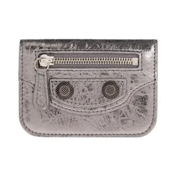 Balenciaga Le Cagole Leather Card Holder Wallet Mini Women's Silver Gray