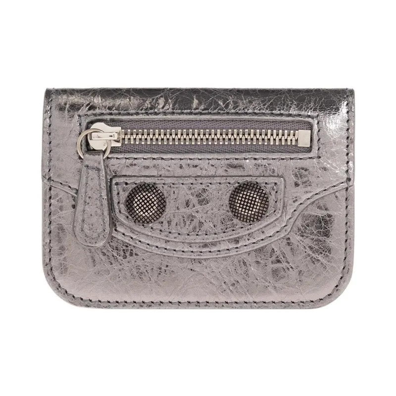 Balenciaga Le Cagole Leather Card Holder Wallet Mini Women's Silver Gray-0