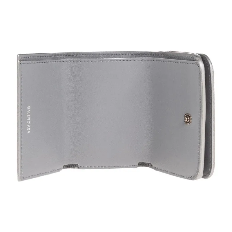 Balenciaga Le Cagole Leather Card Holder Wallet Mini Women's Silver Gray-3