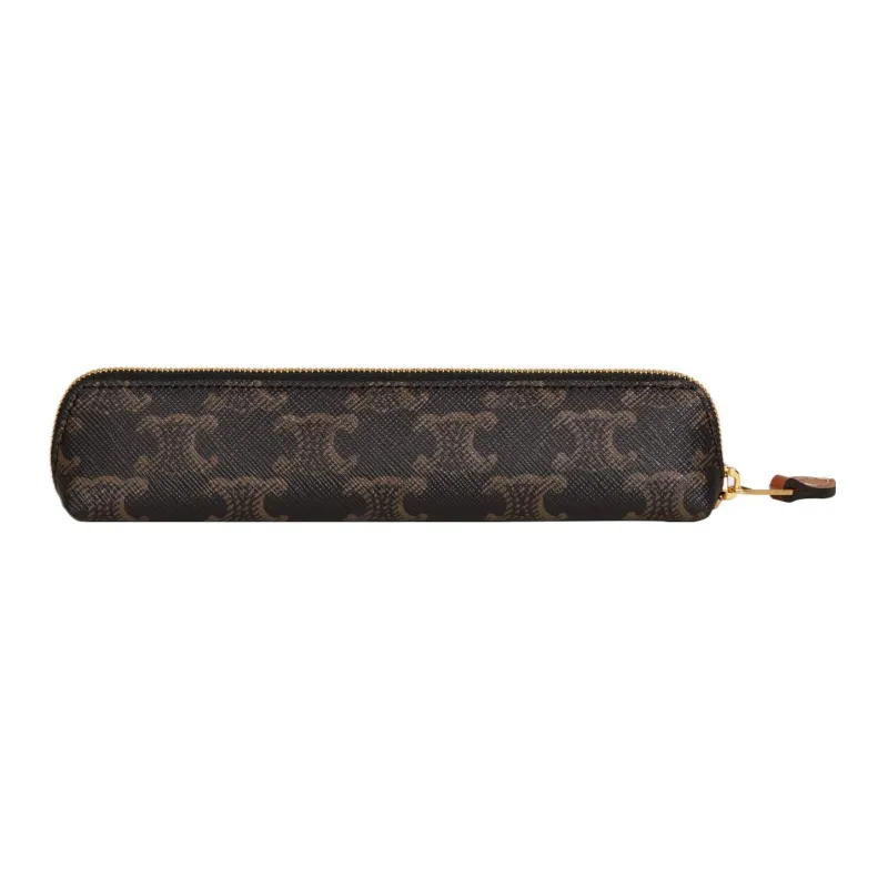 CELINE Triomphe Canvas With Leather Pencil Case Storage Bag Women's Black-1