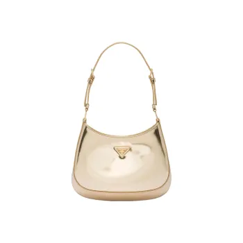 PRADA Cleo Shiny Leather Hobo Bag Handbag Shoulder Bag Women's Platinum