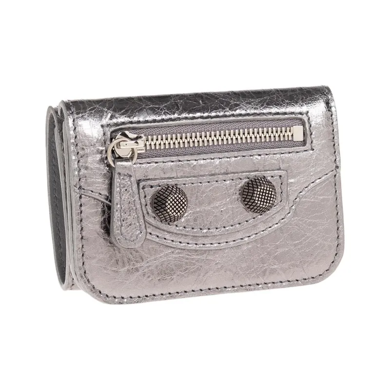 Balenciaga Le Cagole Leather Card Holder Wallet Mini Women's Silver Gray-1