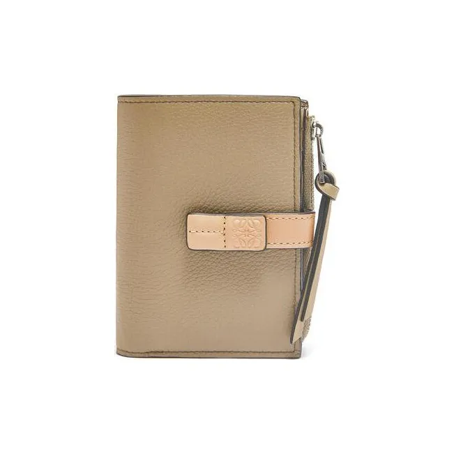 LOEWE Soft Grained Calfskin Wallet Women's Daylily Green/Gray Beige-0