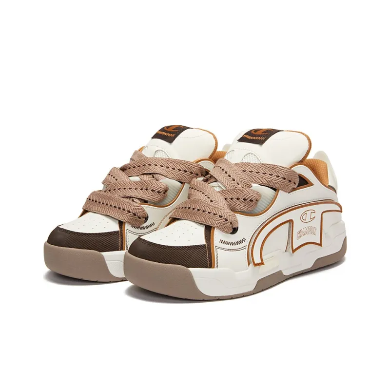 Champion Essentials Collection Low Top Skateboard Shoes Men's White Chocolate Brown-2