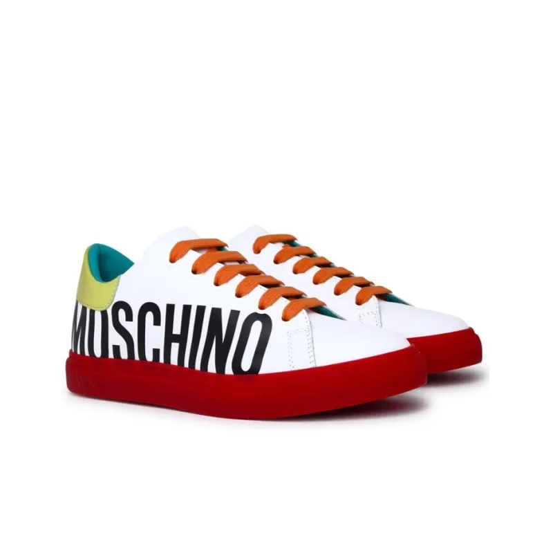 MOSCHINO Low Top Stylish Skateboarding Shoes Women's White Black Green-3
