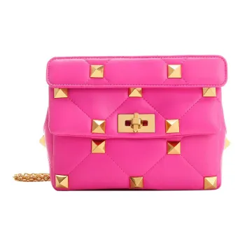 Valentino Roman Stud Lambskin Portable Crossbody Bag Shoulder Bag Women's Rose Pink