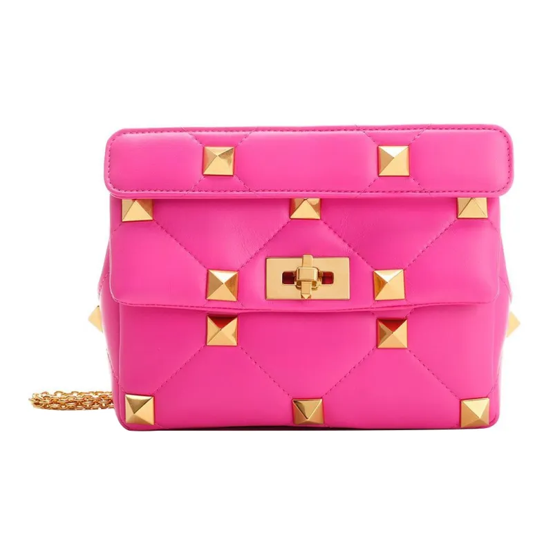 Valentino Roman Stud Lambskin Portable Crossbody Bag Shoulder Bag Women's Rose Pink-0