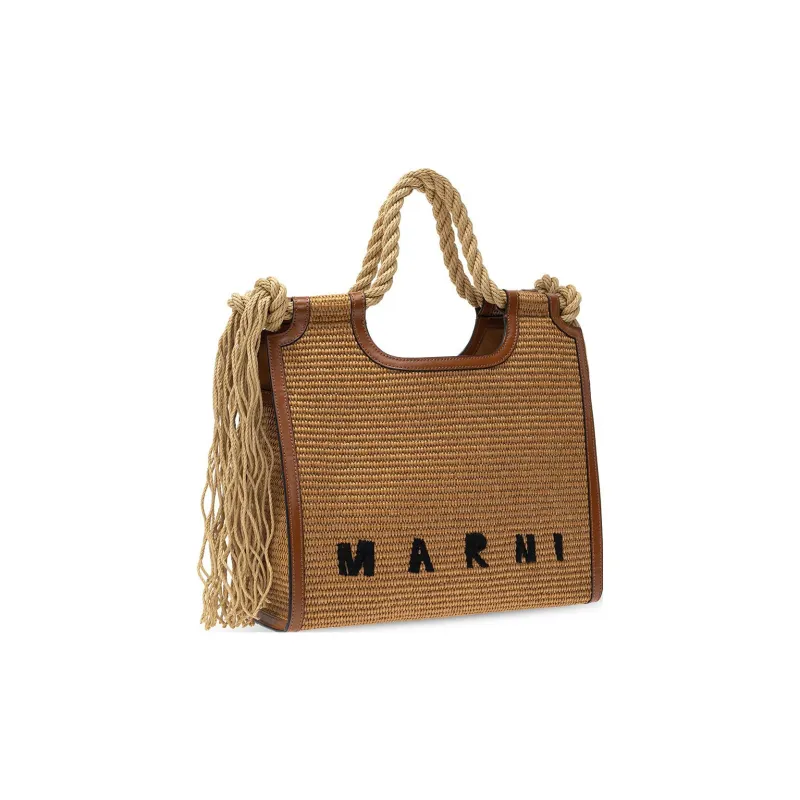 MARNI Leather Patchwork Fiber Handbag Small Size Women's Yellow-1