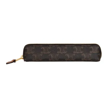 CELINE Triomphe Canvas With Leather Pencil Case Storage Bag Women's Black