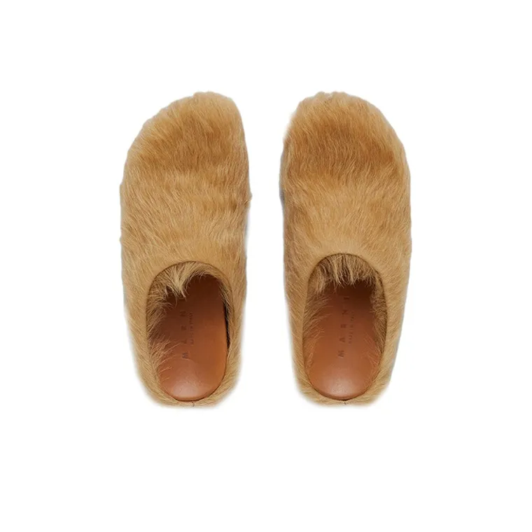 MARNI Fussbet Sabot Calf-hair Slippers-4