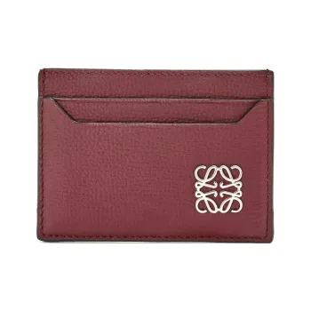 LOEWE Anagram Pebbled Cow Leather Card Holder Women's Berry
