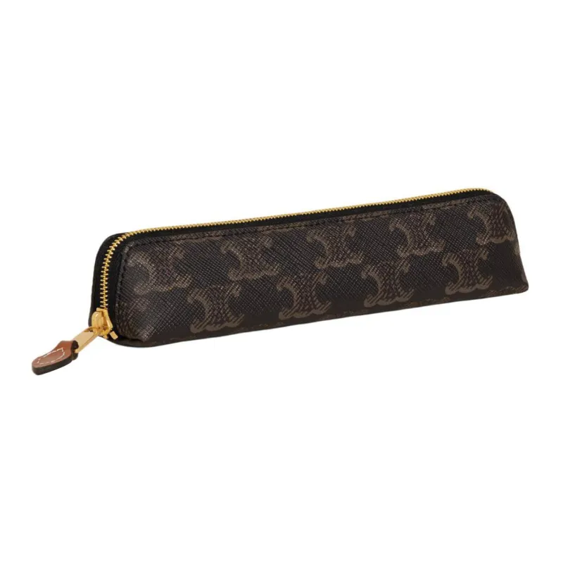 CELINE Triomphe Canvas With Leather Pencil Case Storage Bag Women's Black-2