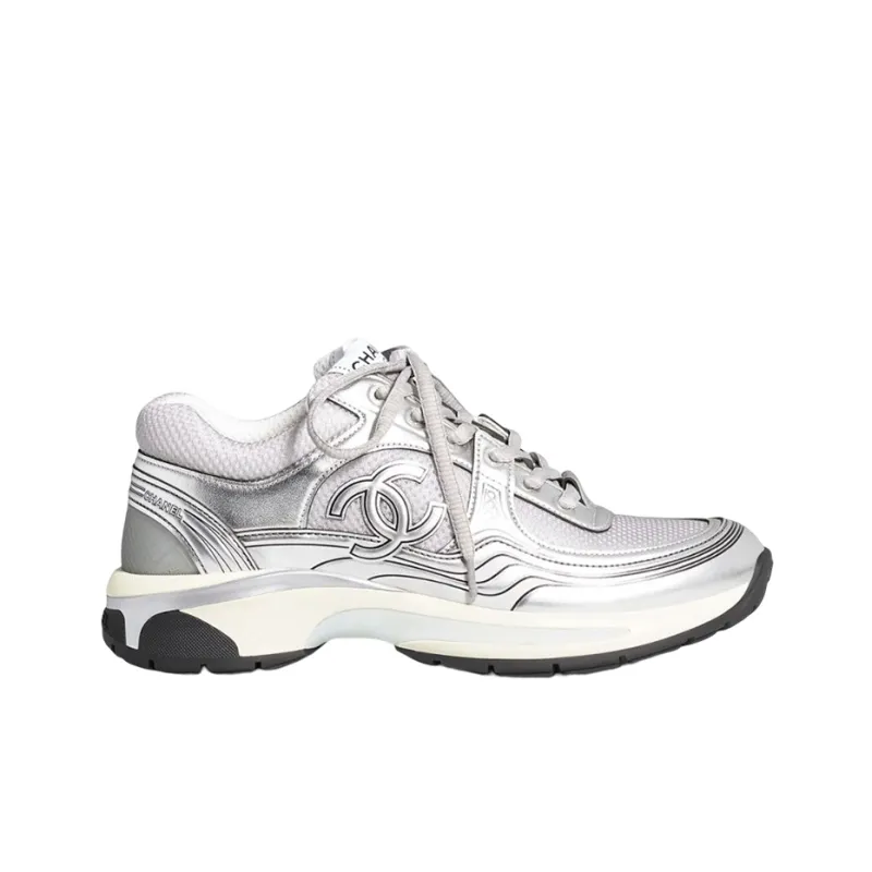 CHANEL Low Top Casual Shoes Women's Silver Gray-1