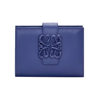 LOEWE Satin Calfskin Wallet Medium Size Women's Dark Blue