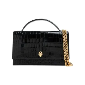 Alexander McQueen THE SKULL BAG Leather Shoulder Bag Crossbody Bag Handbag Medium Size Women's Black