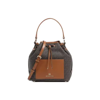 MICHAEL KORS Canvas With Leather Bucket Bag, Shoulder Bag, Crossbody Bag, Handbag Medium Size Women's Brown
