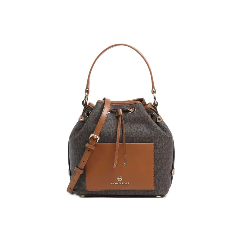 MICHAEL KORS Canvas With Leather Bucket Bag, Shoulder Bag, Crossbody Bag, Handbag Medium Size Women's Brown-0