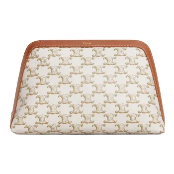 CELINE Women's Makeup Bag TRIOMPHE CANVAS AND CALFSKIN