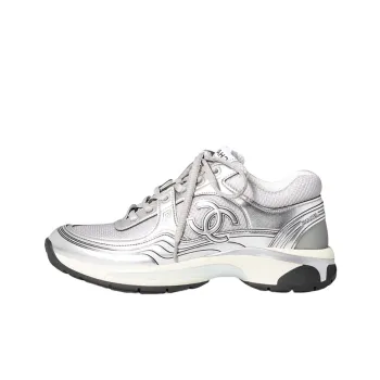 CHANEL Low Top Casual Shoes Women's Silver Gray