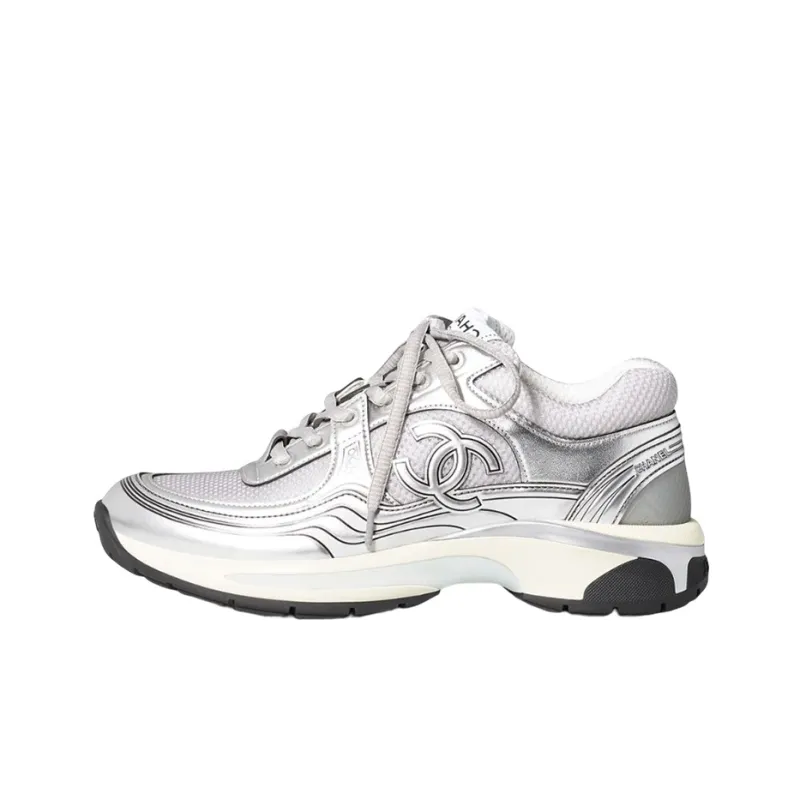 CHANEL Low Top Casual Shoes Women's Silver Gray-0