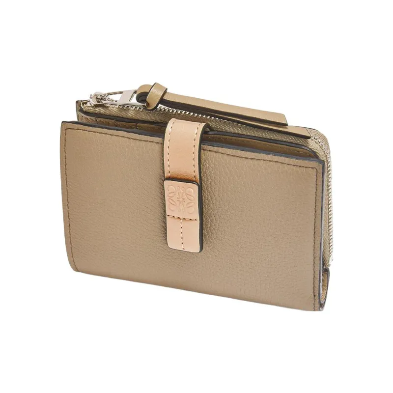 LOEWE Soft Grained Calfskin Wallet Women's Daylily Green/Gray Beige-3