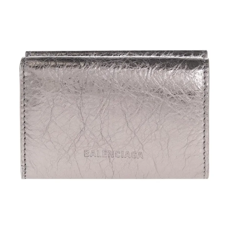 Balenciaga Le Cagole Leather Card Holder Wallet Mini Women's Silver Gray-2