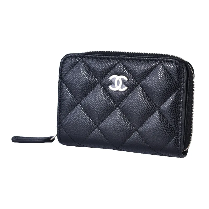 CHANEL Grain Embossed Litchi Grain Calfskin Card Holder, Coin Purse Women's Black-1