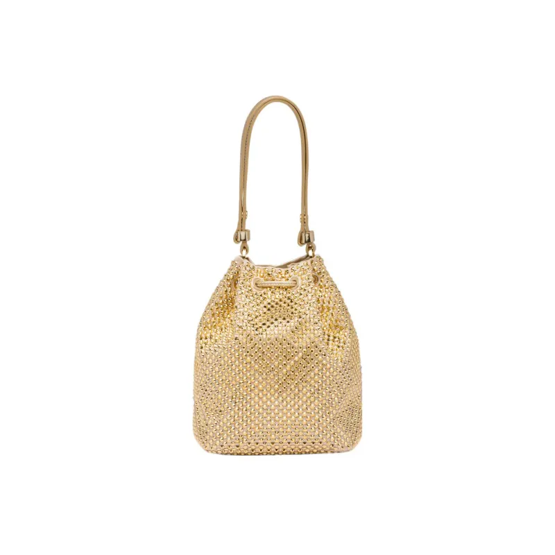 PRADA Crystal Decoration Satin Fabric Bucket Bags Shoulder Bag Crossbody Bag Handbag Mini Women's Platinum-1