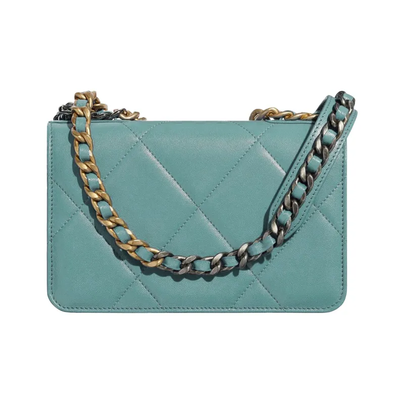 CHANEL 19BagWOC Shiny Lambskin Flap Bag Handbag, Shoulder Bag, Crossbody Bag Women's Green-1