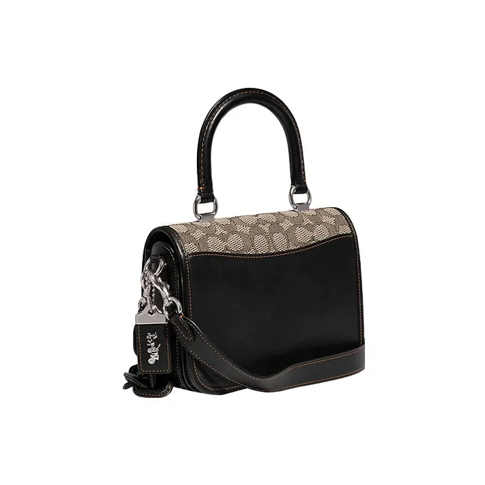 COACH Rogue Fabric With Glove Tanned Leather Shoulder Bag, Crossbody Bag, Handbag Trumpets Women's Taupe & Black-1