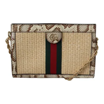 GUCCI Snake Skin Portable Crossbody Bag Shoulder Bag Women's Light Brown