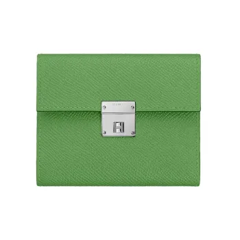 HERMES Clic Epsom Calfskin Wallet Mini Women's 3I Vert Criquet Avocado Green