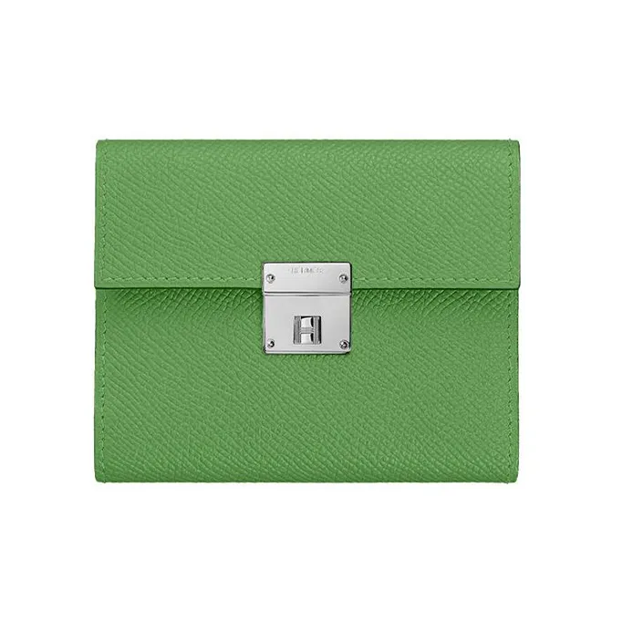 HERMES Clic Epsom Calfskin Wallet Mini Women's 3I Vert Criquet Avocado Green-0