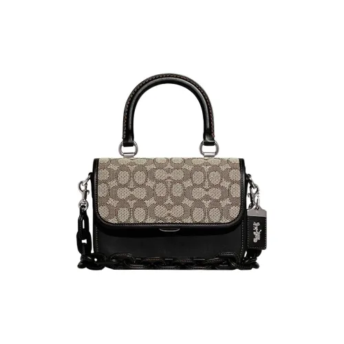 COACH Rogue Fabric With Glove Tanned Leather Shoulder Bag, Crossbody Bag, Handbag Small Size Women's Taupe & Black