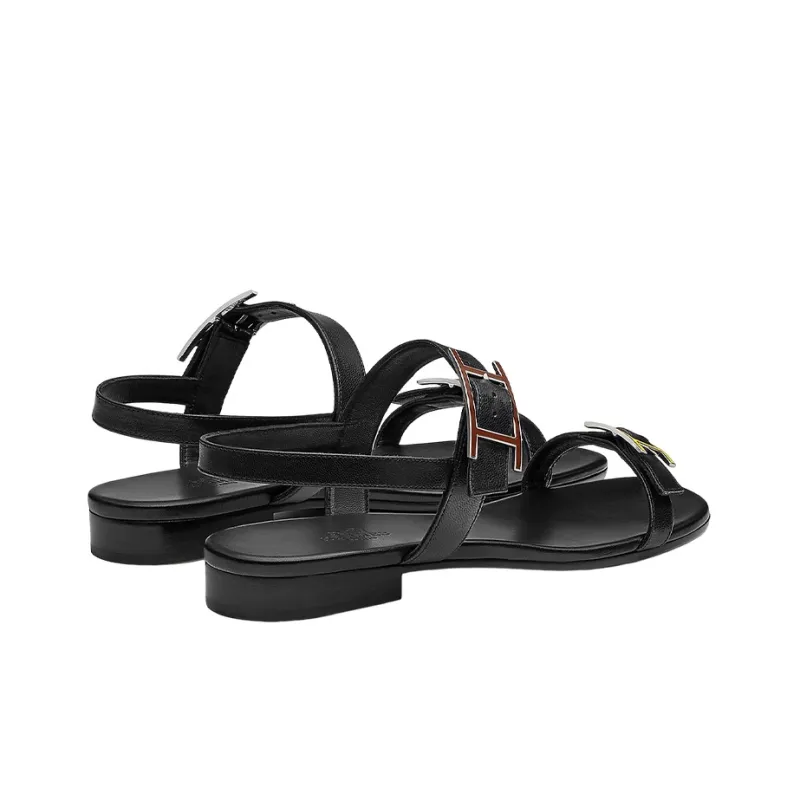 HERMES Cristal Strap Sandals Women's Black-4