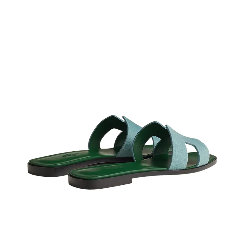 HERMES Oran Sandal Vert D'eau Suede Goatskin-4