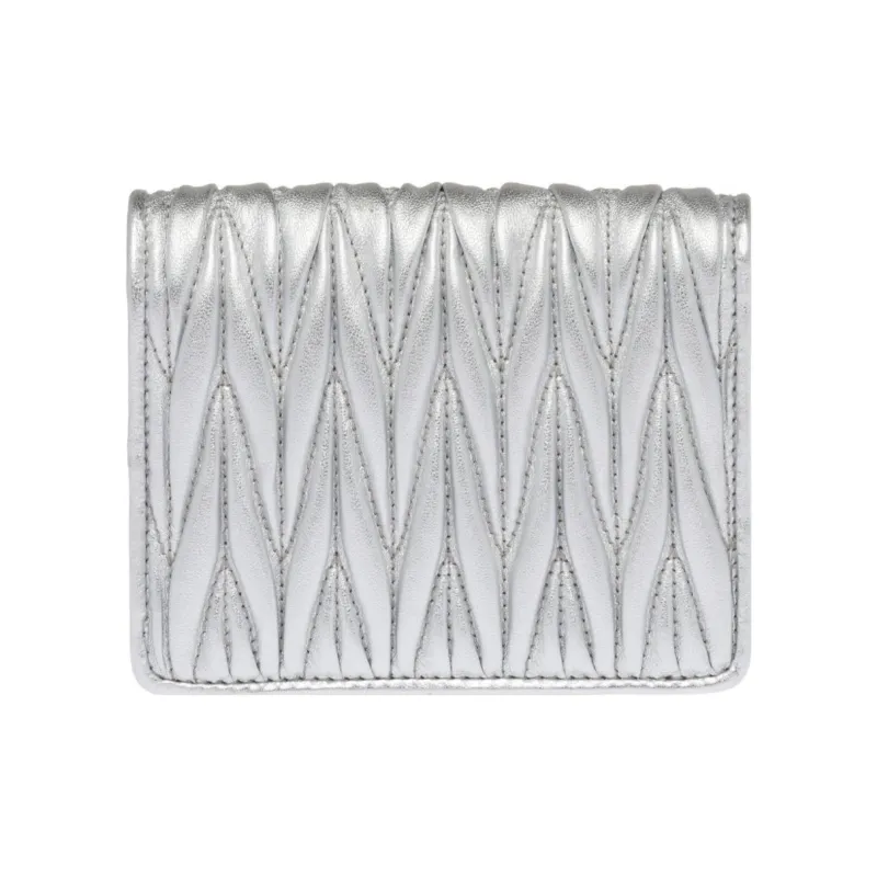 MIU MIU Matelassé Quilting Soft Sheepskin Card Holder, Wallet Trumpets Women's Silver-2