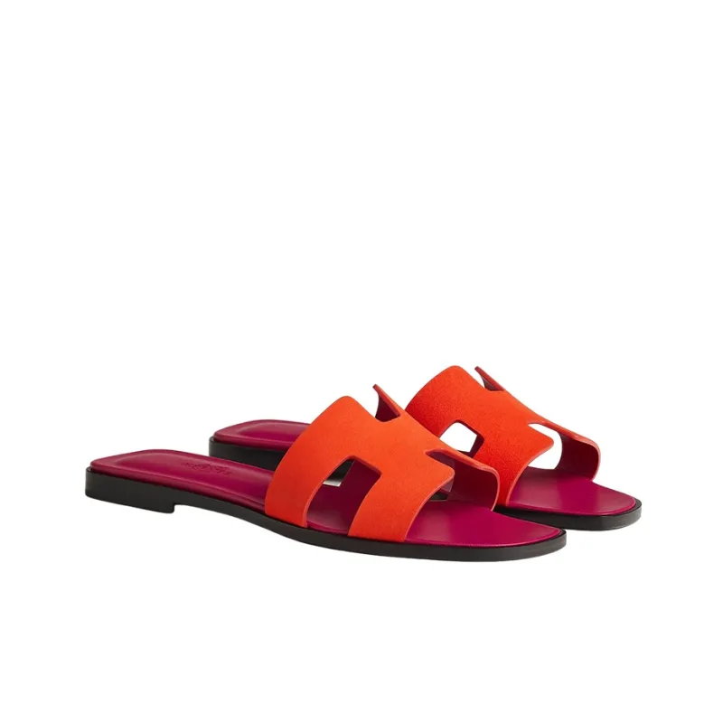HERMES Oran Sandal Orange Synthetique Suede Goatskin-3