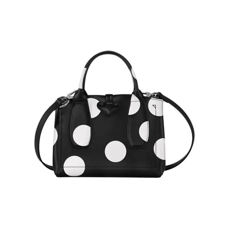 LONGCHAMP Roseau Calfskin One Shoulder Handbags Small Size Women's Black/White-3