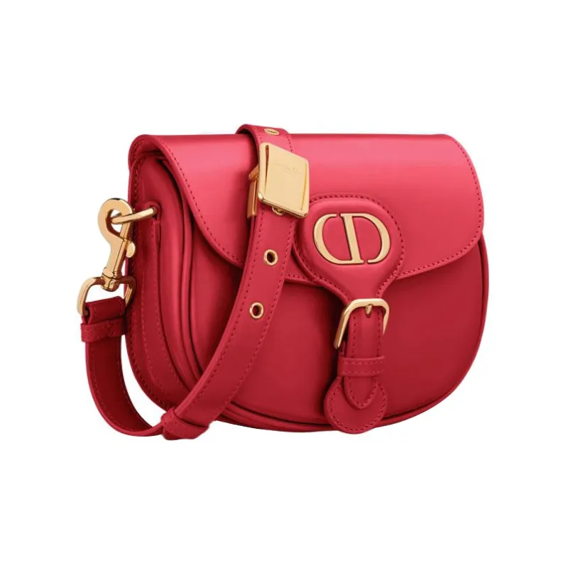 DIOR Bobby Smooth Finish Cow Leather Saddle Bag Shoulder Bag Crossbody Bag Small Size Women's Red-1