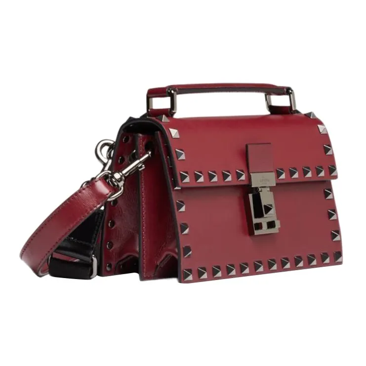 Valentino Rockstud Calfskin Handbag Shoulder Bag Crossbody Bag Small Size Men's Red-1