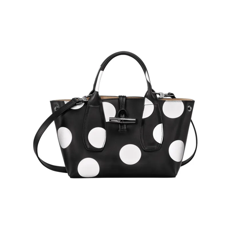 LONGCHAMP Roseau Calfskin One Shoulder Handbags Small Size Women's Black/White-1