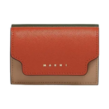 MARNI Calfskin Trifold Wallet Mini Women's Orange/Beige/Green
