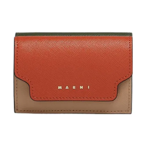 MARNI Calfskin Trifold Wallet Mini Women's Orange/Beige/Green