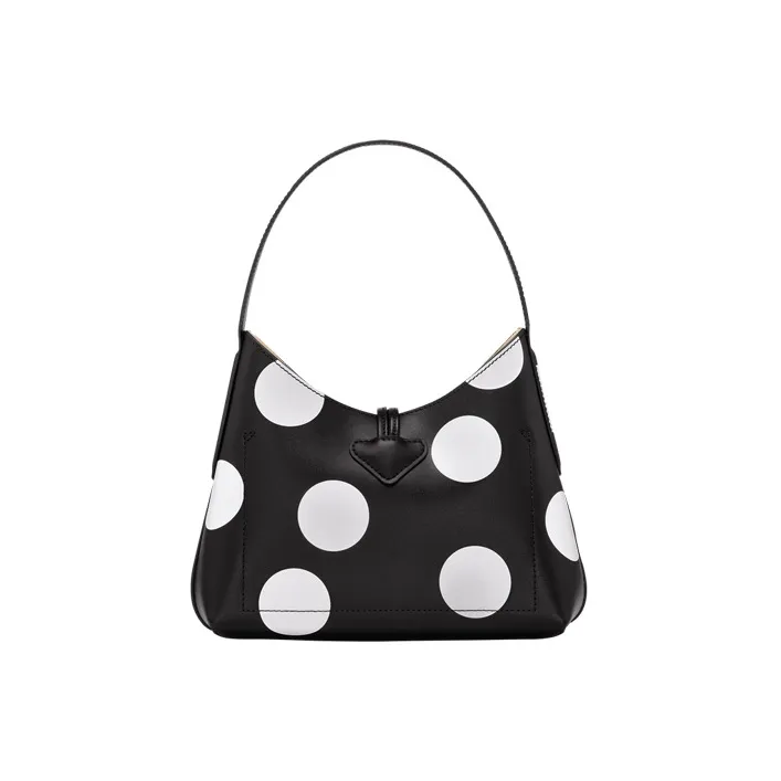 LONGCHAMP Roseau Calfskin Handbag, Shoulder Bag Women's Black & White-2