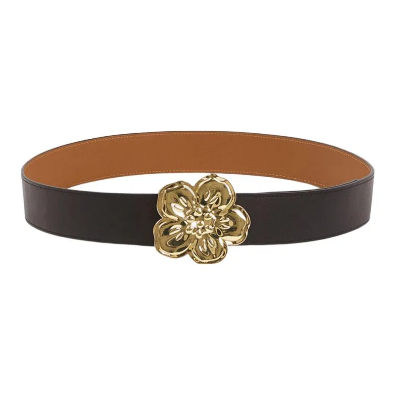 KENZO Casual Individual Floral Smooth Buckle Belt Women's Black/Brown-0