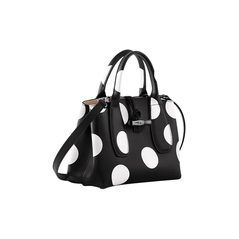 LONGCHAMP Roseau Calfskin One Shoulder Handbags Small Size Women's Black/White-2