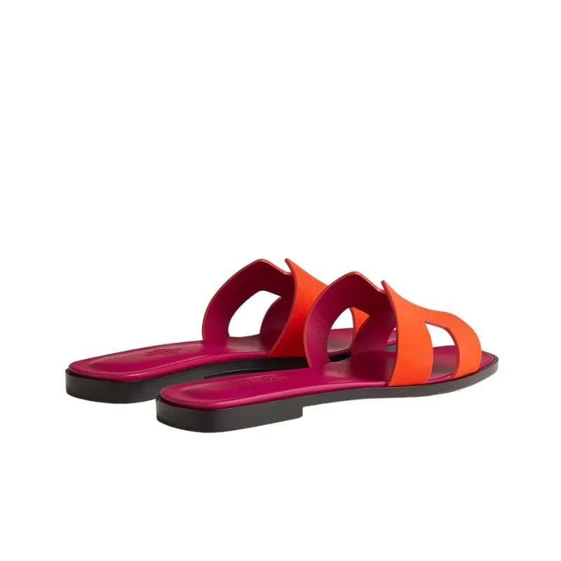 HERMES Oran Sandal Orange Synthetique Suede Goatskin-4